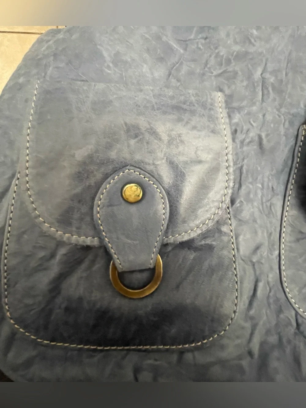 VTG Y2K LUPE Blue Distressed Argentine Cowhide Leather Hobo Bag w/Front Pockets